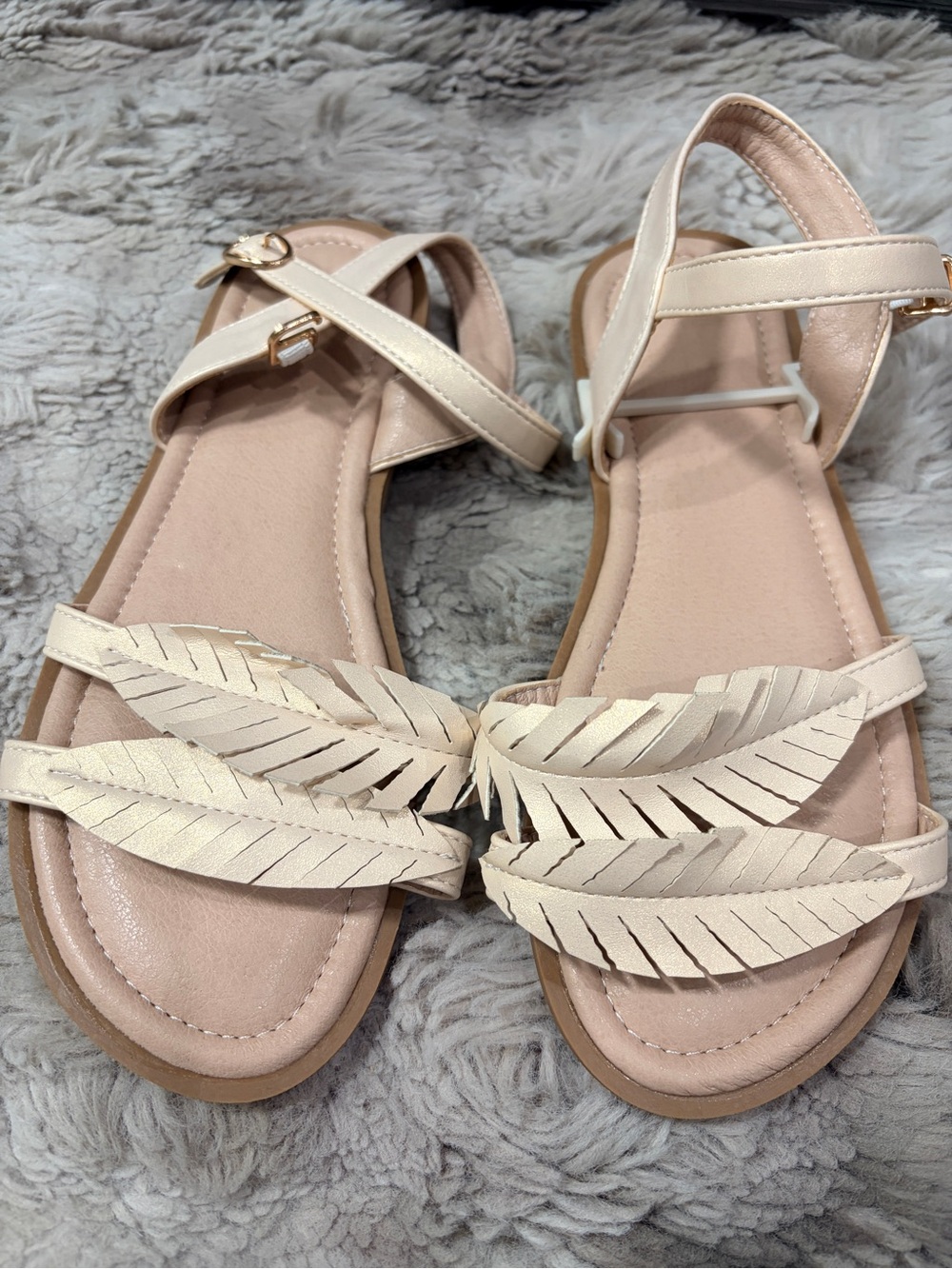 Women’s Beige Leaf Strap Sandals